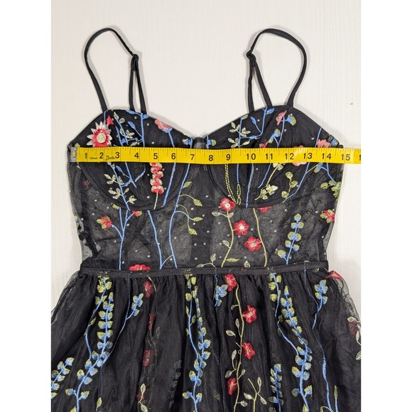 City Studio Black Floral Embroidered Floral Tulle Formal Long Evening Gown Sz 7 - Picture 5 of 16